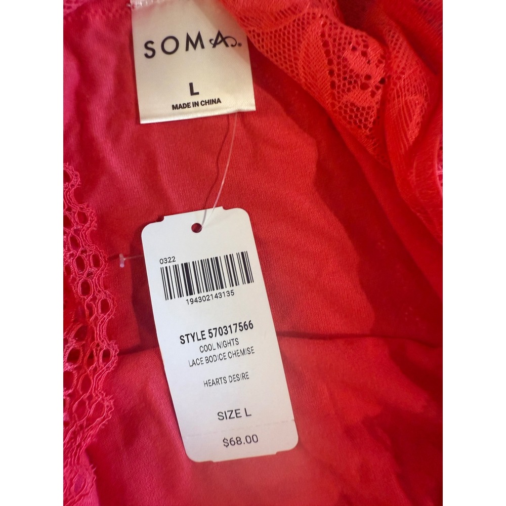 Soma Cool Nights Lace Bodice Chemise Hearts Desire Pink Red L 570317566 NEW - Picture 5 of 11